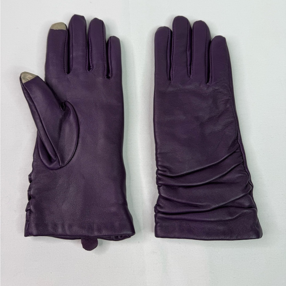 Leather Winter Thinsulate Lined Purple Gloves Ruched Back Size Medium